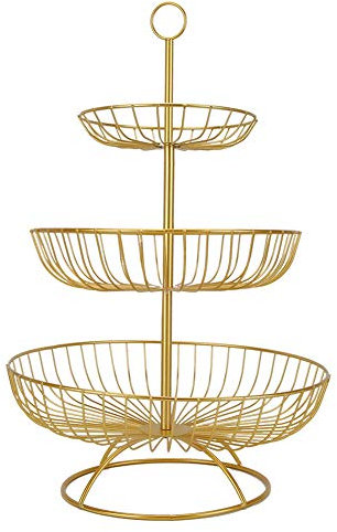 Deosdum Corbeille à Fruits en Métal à 3 Niveaux, Corbeille à Fruits, Panier de Rangement pour Légumes, Présentoir à Fruits, Porte-Fruits pour Comptoir de Cuisine et Suspension(Or)