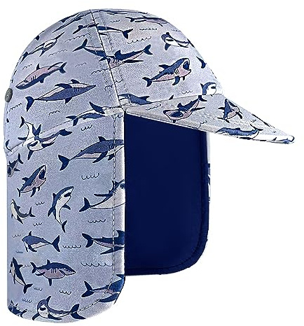 Cappello da legionario per Bambini, Cuffia da Bagno con Protezione Solare UPF 50+, Cappello da Sole ad Asciugatura Rapida per Spiaggia e Mare,Squalo,6-8 Anni