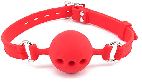 Breathable Silicone Sex Gag for SM Games, Open Mouth Bondage Ball Gags for Sex Play, Bondage Restraints Toys BDSM Bite Gag Muzzles, Women and Men Silicone Sex Toys (Red, Small)