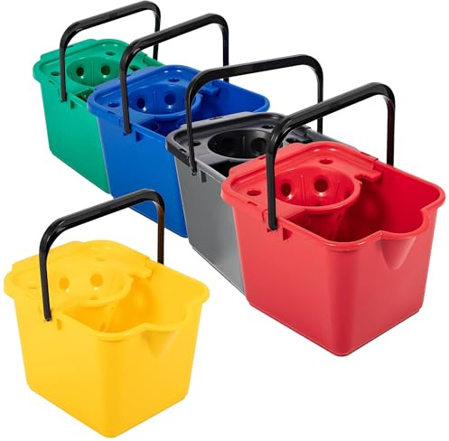 12L Plastic Mop Buckets For Cleaning Hard Floors Green Blue Red Yellow & Metallic With Lip For Easy Pouring (1, Red)