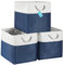OrganiHaus Fabric Storage Boxes, Set of 3 Foldable 33X33 Cube Organiser Bins with Rope Handles for Shelves, Nursery & Closet, Collapsible Storage Baskets for Toys, Clothes & More - Navy Blue/Off-White