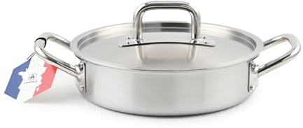 Sautoir Triplex Inox 28cm avec Couvercle - 4L - Tous Feux dont Induction - Fabriqué en France - Argent