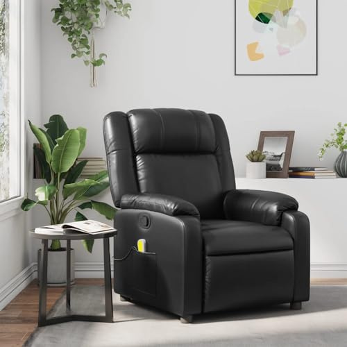 IKAYAA Sillón Reclinable de Masaje Cuero sintético Sillón De Relax, Sillon Masaje Relax, Sillon Relax Electrico con Bolsillos Laterales para Salón Oficina Dormitorio Color Negro