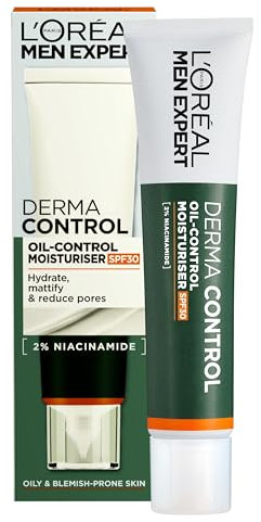 L'Oréal Paris Men Expert Crema Viso Idratante, Per Pelli a Tendenza Acneica, Pelle Più Uniforme e Meno Grassa in 7 Giorni, Con SPF 30 e 2% di Niacinamide, Derma Control, 40 ml
