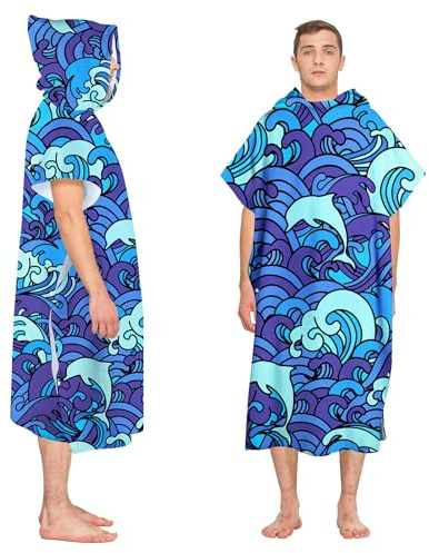 Queenshin Toalla de Playa de Microfibra,90x105cm,Toallas Baño Grandes con Capucha,Toalla Gimnasio,Absorbente,Secado Rápido,Sin Arena,Ligero,Cambio de Aire Libre,Playa,Viajes,Sauna,Deportes,Olas Azules
