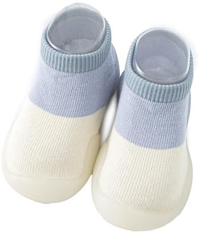 Baby Girls Boys First Walking Shoes Anti Slip Slippers Socks Barefoot Shoes Toddler Infant Non Slip Sole Shoes Breathable(Blue Beige, 12-18Month)