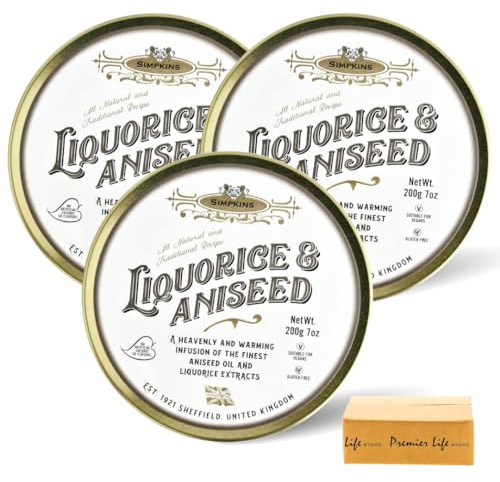 Simpkins Classic Liquorice and Aniseed Travel Sweets Tin, 200g, Natural and Traditional Recipe - 3 Pack, In Premier Life Store Box