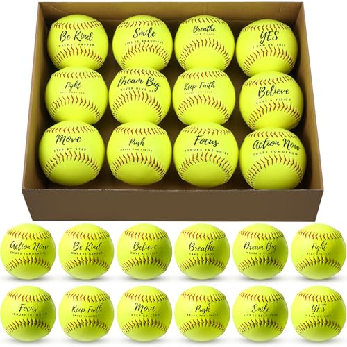 MiniInflat 12 Pack Softball Gifts 12 Motivational Softball from Dad Mom Parents Sports Official Size and Weight Ball Inspirational Fastpitch Training Ball for Birthday Christmas