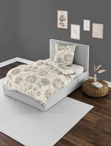 Bierbaum Ropa de Cama 4144, Franela Fina, 100% algodón, diseño en Alemania, Arena 80, 155 x 220 + 80 x 80 cm, tamaño cómodo