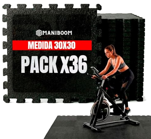 ManiBoom Suelo Gimnasio Acolchado Grueso de Goma Eva Fácil de Limpiar【30x30x1 cm】- Alfombra Gym Crossfit y Ejercicios en Casa - Esterilla Fitness Puzzle de Goma - Tatami Mat (Negro, 36pcs)