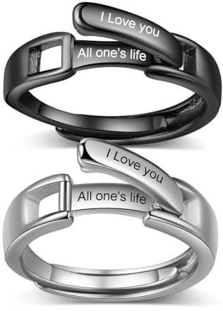 Jeweidea Bagues Personnalisé Couple avec Noms Gravés et Pierres de Naissance 2Pcs Bagues de Promesse de Mariage pour Femme et Homme Cadeaux pour Saint-Valentin, Anniversaire (C)