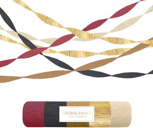 NICROLANDEE Magical Party Decor 5 Rolls Burgundy Black Crepe Paper Streamer