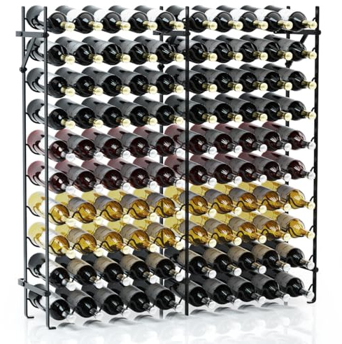 COSTWAY vinställ i metall, flaskhylla för 100 flaskor, 10 nivåer fristående vinställ, 150 kg bärkraft, vinflaskhylla för bar, källare, 98 x 25 x 100 cm, svart