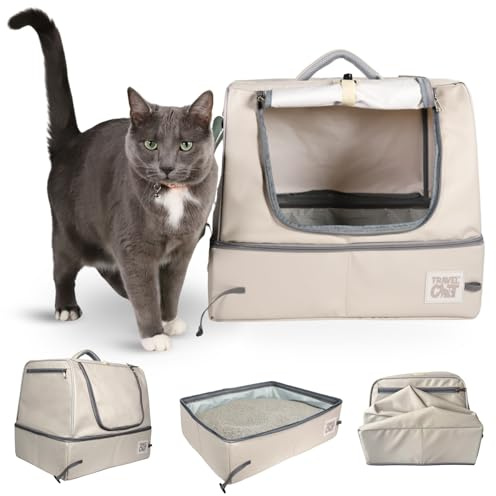 Travel Cat Porta-Pawty Plus Covered Portable Litter Box for Cats — Portable, Foldable Enclosed Cat Bathroom with Waterproof Interior & Roll-Up Door — Easy-Clean Travel Litter Solution