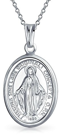 Bling Jewelry Medaglia ovale tradizionale cristiana Nostra Signora di Guadalupe di protezione cattolica collana pendente Vergine Maria per donne o uomini in argento sterling .925