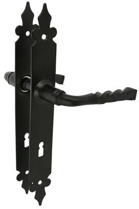 Amig - Ensemble de poignées Mod. 106PG72 | 270 x 36 mm | Poignée en Zamak avec plaque en acier | Finition noire | Inclut une rosace Gorja de 72 mm | Carré de 8 mm | Style Rustique Forgé à la Main