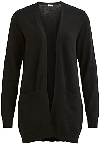 Vila Clothes Damen Strickjacke VIRIL L/S Open Knit Cardigan - NOOS 14044041, Einfarbig, Gr. 42 (Herstellergröße: XL), Schwarz (Black)