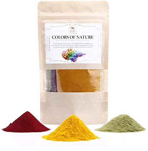 Colors of Nature | natürliche Lebensmittel Farben | Premium Gewürzset mit Rezepten | Rote Bete | Spinatpulver | Curcuma | glutenfrei | 90g