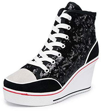siphly dam kilklack skor sneaker canvas -klackhöjd 7 cm-svart-vit- röd- blå-mörkblå -35-43 Eu -varma segeldukar skor, - 20 svart 2 - 41 EU