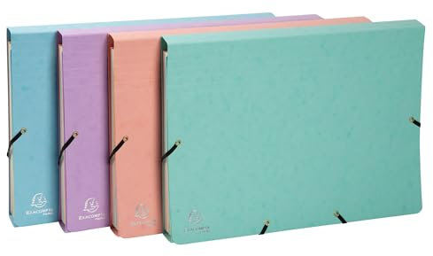 Exacompta - Ref. 58560E – Karton mit 4 Ordnungsmappen Aquarell aus Karton, mehrfarbig, 12 Fächer, Verschluss mit Gummibändern – Format 34 x 24,5 cm für Dokumente im Format A4 – sortiert