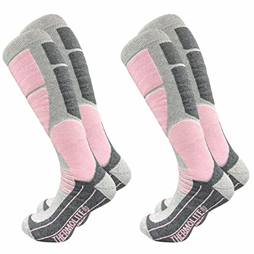 GAWILO Chaussettes de ski pour femmes avec rembourrage spécial | 2 paires | Convient pour le snowboard, la randonnée ou comme chaussette thermique