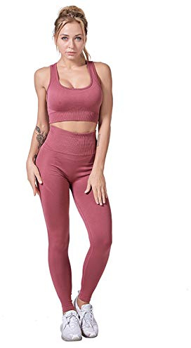 Jamron Femmes Ensemble de Vêtements de Yoga Soutien-Gorge de Sport+Leggings 2PCS Survêtement Gym Fitness Activewear Rose SN071202 S