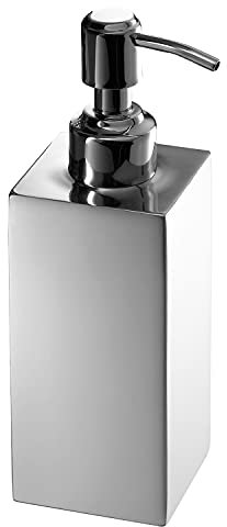Gedy Perth Dosasapone Bagno, Misure e Peso: 18X6X6 CM & 0,3 kg, capacità 380 ml, Dispenser Sapone Bagno in Acciaio Inox, Finitura cromata, Design R&S, 2 Anni di Garanzia