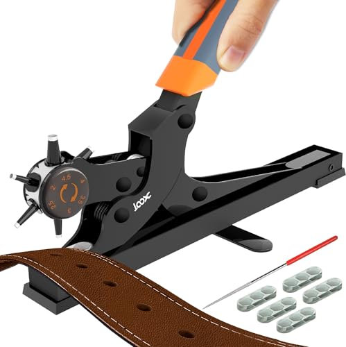 XOOL Pince Perforatrice Cuir, Pince Perforatrice Rotative, Pince à Perforer, 6 Poinçon, Outil de Perforation pour Ceintures, Cuir, Bracelets, Carte, Sac à Main, etc.
