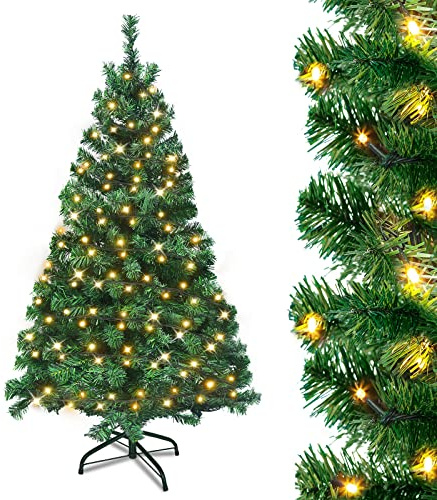 UISEBRT Árbol de Navidad Artificial con Luces LED, Soporte de Metal y 250 Luces, Árbol de Navidad de PVC Verde para Decoración Navideña (180cm)