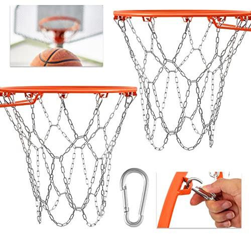 Outus 2 Pack Heavy Duty Basketball Net, 12 Loop Galvanized Chain Basketball Net Replacement, Rust-Proof Metal Replacement for Outdoor & Indoor Use, Fits Standard Hoops Outdoor, Easy Installation