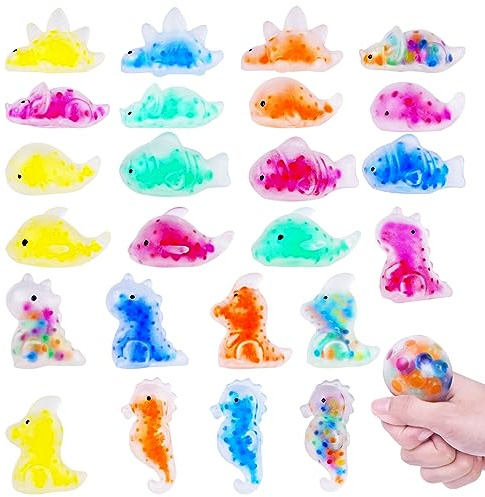 Ainiv 24Pièces Mochi Squishy Ball Remplies de Perles d'eau, Mini Balles Sensorielle pour Enfant Adultes, Kawaii Animal Squishy Fidget Jouet pour Récompense Cadeau d'anniversaire