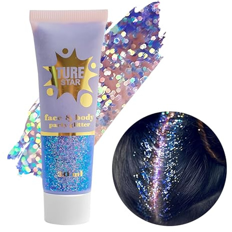 Gel Paillettes Corps,Paillette Cheveux Visage,Paillette Maquillage,Mermaid Sequins Body Glitter pour Festival Fête Noël Pâques Maquillage Décoration，36ML