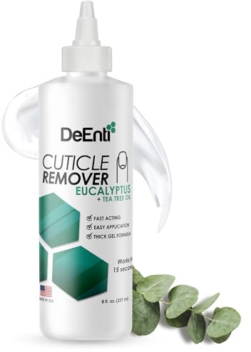 DeEnti Instant Cuticle Remover Gel, Eucalyptus, 8 Oz Bottle, Professional Cuticle Softener, Salon Quality Manicure and Pedicure Supplies