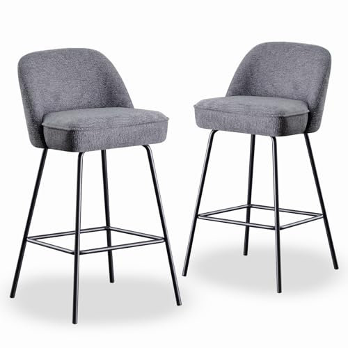 JaHECOME 2 Stück Barstühle Barhocker mit Aragon-Design, gepolsterter Sitz mit Federkern, Sitzfläche aus Leinen und Textilen Metallbeine für Bar, Theke, Küche, Esszimmer, Café und Bistro (2, grau)