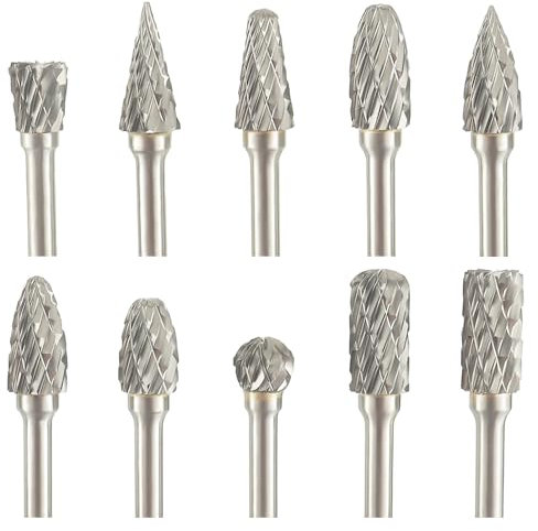 EPLZON Doble incisión Traje de Burr giratorio de carburo cementado para mango de Dremel 1/8 para tallas de metal, madera, piedra, plástico, corte, limpieza, molienda y talla (10 piezas por paquete)