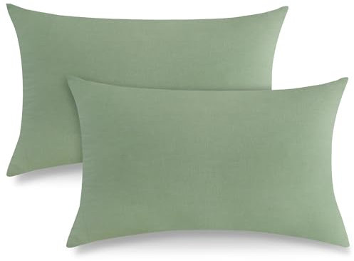 ATsense Doppelte Muslin Kissenbezug 40 x 80 Baumwolle, Flaches Leinenartiges Aussehen Kissenbezüge 2er ÖKO-TEX, Kopfkissenbezug Grün mit Reißverschluss