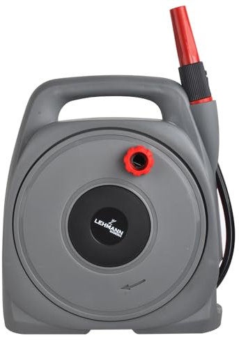 LEHMANN Schlauchtrommel mit 10 m Schlauch, Wandmontage, Gartenschlauch mit tragbarem Aufroller, inkl. 2m Versorgungsschlauch, 1/2''- und 3/4''-Kupplungen