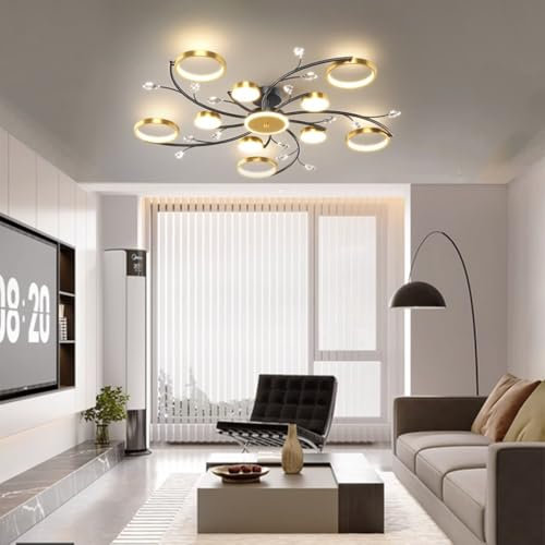 Trutipon LED-taklampa Stor taklampa i metall och lampskärm i akryl Oändlig dimning 3000k-6000k kristallkrona för vardagsrum matsal restaurang sovrum(6+1 head)