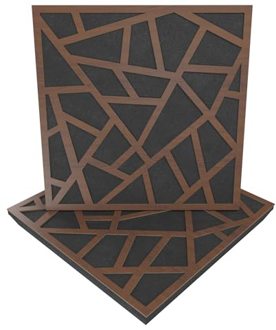 Ljudabsorberande och diffuserande akustikpanel, 50 x 50 x 5 cm, absorption, diffusion, reflektion, ljudisolering, isolering, trä, perforerad, laminerad: (2 x SKYROSS, nöt)