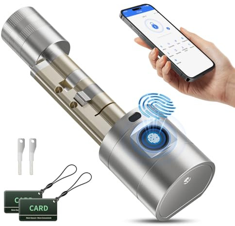 Fingerprint Door Lock, Waterproof Smart Lock, Biometric Fingerprint Door Lock with App and Smart Card, Adjustable Length for 75-100mm Door Keyless Password and Bluetooth Smart Electronic Door Lock