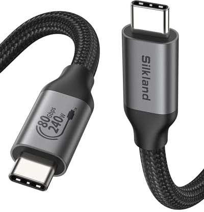 Silkland 80Gbps USB 4 for Thunderbolt 5 Cable, [USB-IF Certified] 120Gbps Bandwidth for 16K/Dual 8K, 240W Charging, High Speed USB C Cable Compatible Thunderbolt 4, MacBook,iPhone 17, Mac Mini,SSD,4FT