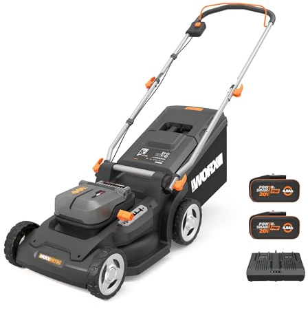 WORX WG745E 40V Brushless Cordless Lawnmower | Up to 650m² | 41cm Deck | IntelliCut | 6-Height Adjust | 2-in-1 Mulch & Collect | 50L Bag | 2x 4.0Ah Batteries Included
