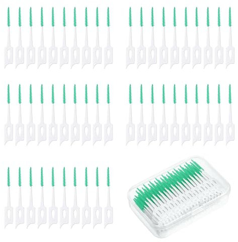SEFIRST 300 Pezzi Scovolini dentali, Spazzolini Scovolini Silicone, Filo Interdentale, Scovolino Denti Spazzolini Interdentali con Scatola per l'Igiene Dentale Mantenimento Della Salute Orale (Verde）