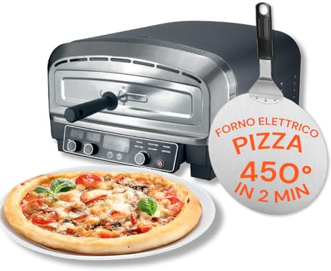 Wintem - Forno Pizza Elettrico 400°C con Display Digitale e 6 Programmi di Cottura, Include Pala per Pizza in Acciaio Inox, Facile da Usare con Controllo Preciso della Temperatura