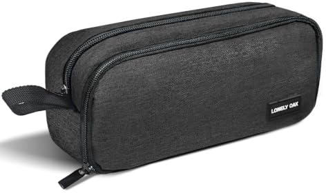 Lonely Oak Grande Trousse Scolaire, Étui à Crayons de Couleur Capacité Extra Large à Fermeture Fluide, Trousse en Tissu with Compartiment Supplémentaire pour Fille & Garcon(Noir)