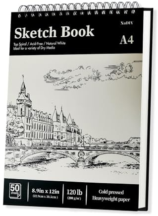 A4 Sketchbook & Sketch Pad, 200gsm Thick Drawing Paper, 50 Sheets, Spiral Bound Hard Cover for Drawing & Mixed Media