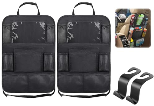 Kellegour 2 Pezzi Organizer per Sedile Posteriore,Protezione Sedile Auto Bambini,Organizer per Auto,Grande Spazio di Archiviazione,Accessori Impermeabile e Resistente per Bottiglie Giocattoli Libri