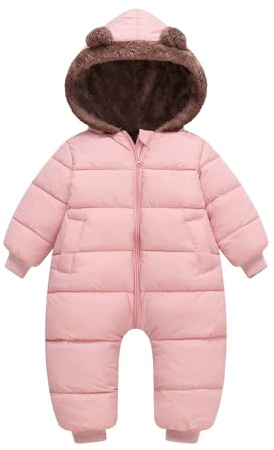 JiAmy Babysnödräkter vinter, varm babyoverall, dragkedja, sparkdräkt, fleecefodrade kläder 6–24 månader