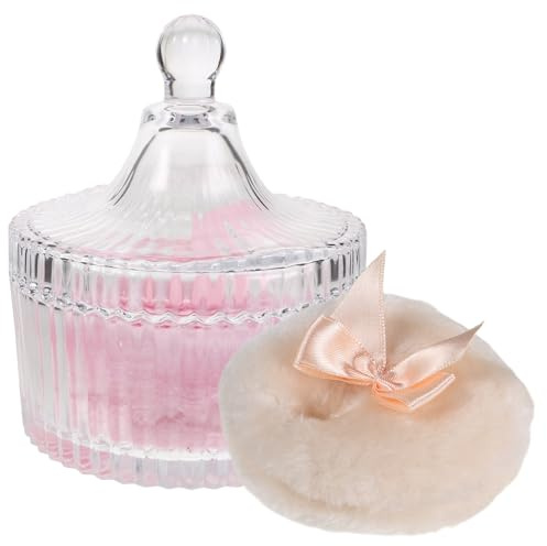 Alipis Houppette 90x30mm Beige et Rose en Peluche Douce Facile à Saisir avec Boîte en Verre Applicateur de Poudre pour Bébé pour Soins Détaillés