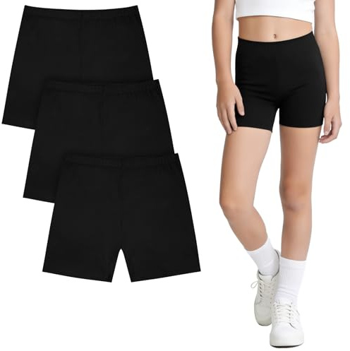 Alaoo Cykelshorts för flickor, 3 st för flickor, cykling, korta andningsshorts, cykelshorts för barn, för flickor medan du cyklar och dansar, svartvit och röd, 130 cm, B.150cm, 150 cm
